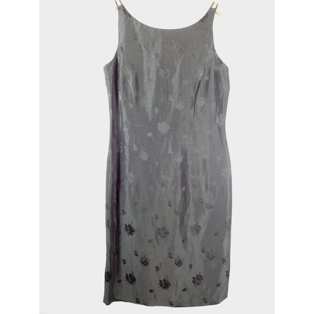 90s Vintage Ann Taylor Sheath Dress Womens 12 Black Silk Linen Floral Cocktail - Picture 1 of 8